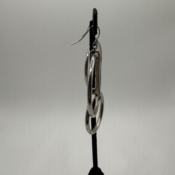 Open Circle Drop Earrings Silver Tone Large Chunky Fashion Geometric Earrings - Picture 3 of 6